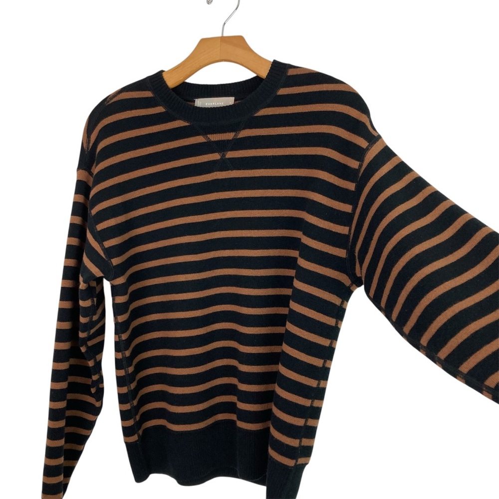 Everlane Black and Brown Striped Crewneck Sweater Medium - Picture 6 of 11